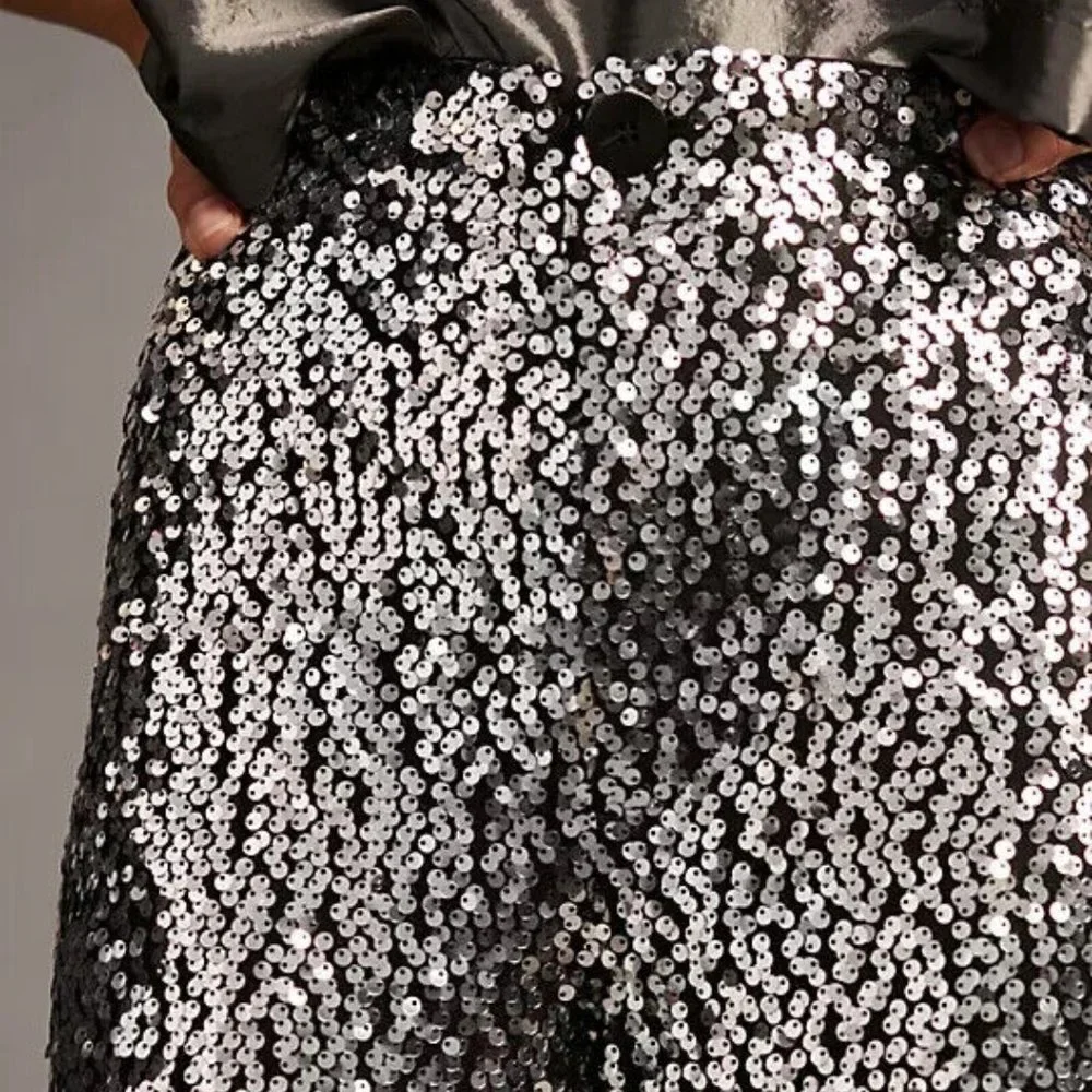 Anthropologie Silver Sequin Wide-Leg Pants - Picture 8 of 9